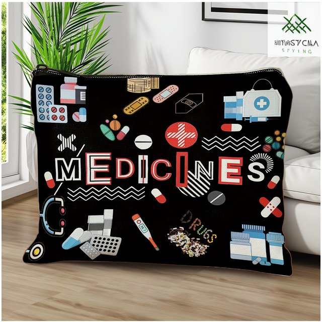 Medicine-Themed Pill Organizer Bag - Zippered Reusable Travel Pouch for Cosmetics & Essentials