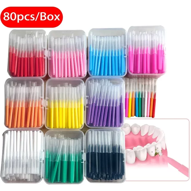 80 Pcs/Box I-type push pull interdental brush 0.6-1.5Mm Cleaning Between Teeth Oral Care Orthodontic I Shape Tooth Floss