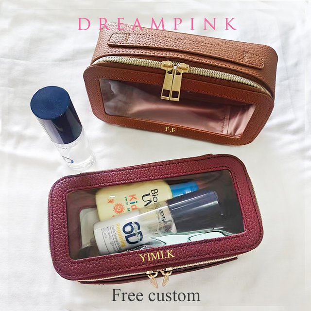 Dropshiping Women Makeup Bag Waterproof Clear Custom Name Travel Cosmetic Wash Case Female Transparent Luggage Organizer Bag