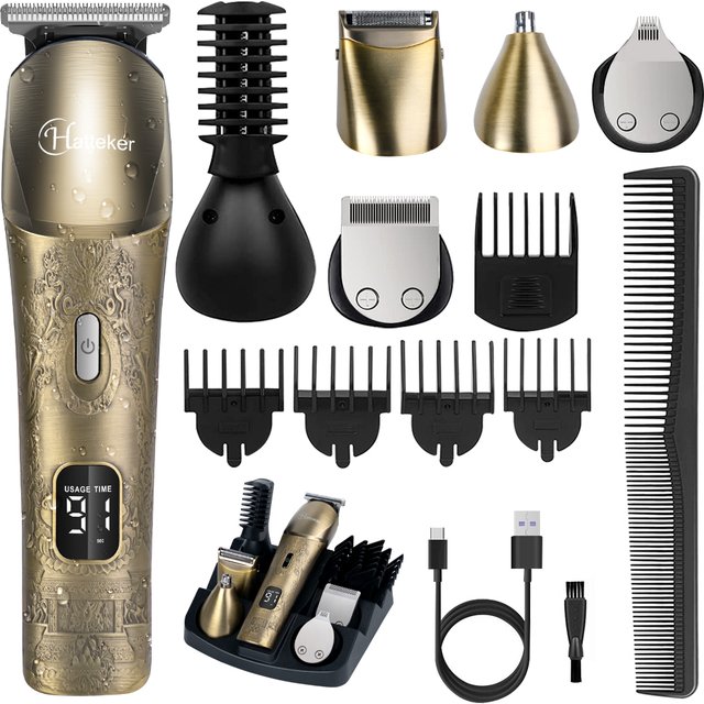 Hatteker 6-in-1 Professional Hair Clippers Hair Cut Machine for men Electric Shaver Beard Trimmers Machine Cordless IPX7 Washing