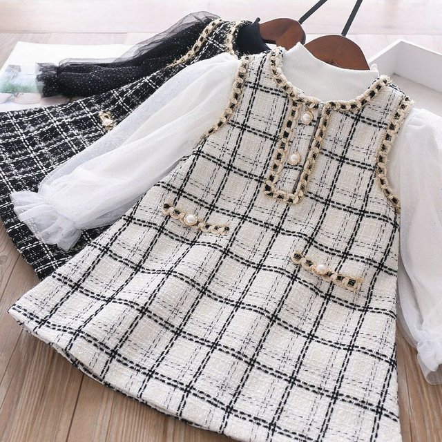 Robe une pièce deux pièces pour filles, petit parfum, Style occidental, robe à carreaux pour