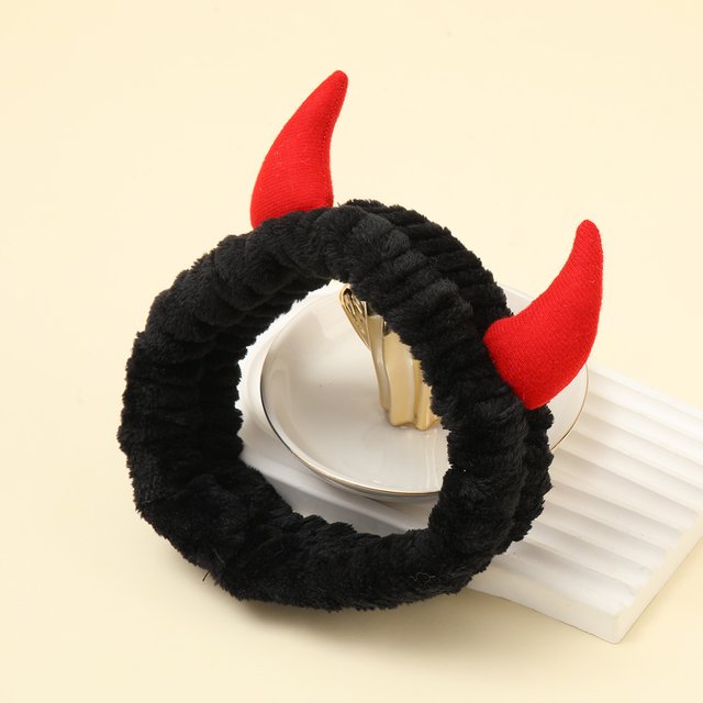 1PC Plush Headband Devil Horn Hairbands Cute Cartoon Headwrap For Face Wash Skincare Makeup Hair Accessories for women