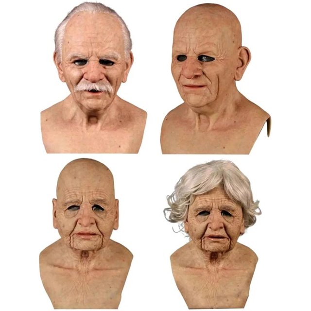 Halloween Maskes Elderly Woman Man Wrinkle Full Head Mask Grandpa/Grandma Face Mask Devil Novelty Supplies Party Cosplay Props