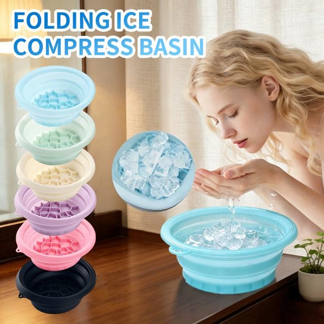 【M】Silicone Foldable Face Ice Bowl With Built-In Ice Tray Facials Plunge Washbasin For Shrinking Pores Portable Home Skin Care