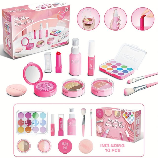 Children's Makeup Toy Set Simulated Beauty Makeup Box Set No Smearing No Liquid 10 Piece Non-toxic Set (Non Real Makeup)