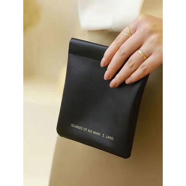 Mini Portable PU Storage Bag - Self-Closing Spring Design, Versatile Pouch for Wired Earphones, Lipstick & Small Accessories