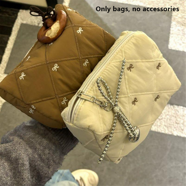 Cute Bow Makeup Bag With Zipper Girly Large Capacity Cosmetic Bag Portable Storage Bag Travel Mountaineering Bag No bow keycha