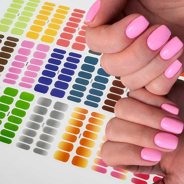 14 Tips Solid Colors Full Nail Polish Strips Sticker Pink/Red/Blue/Yellow Nail Wraps Self-Adhesive Nail Gel Decals NO UV Cured %