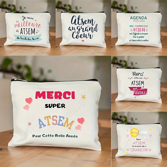 "I Am the Best Atsem in the World" French Pattern Cosmetic Bag Suitable Atsem Graduates Zippered Travel Organizer French Bag