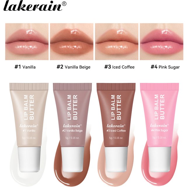 Mini Summer Butter Lip Balm Set, 4-Piece Set for Moisturizing and Glossy Lip Oil, Lightens Lip Lines and Prevents Chapped Lips,