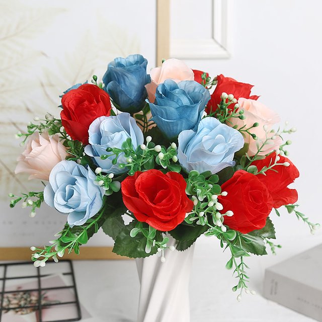 Bouquet de fleurs simulées, Roses parfumées, finition, décoration de mariage, Vase haut de gamme, Arrangement floral, accessoires de photographie