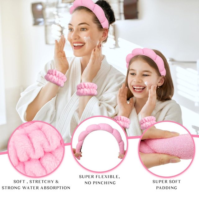 3PCS Washing Headband Set High Crown Sponge Braided Cloud Headband Wristbands Scrunchies Spa Makeup Shower Skincare Hairbands