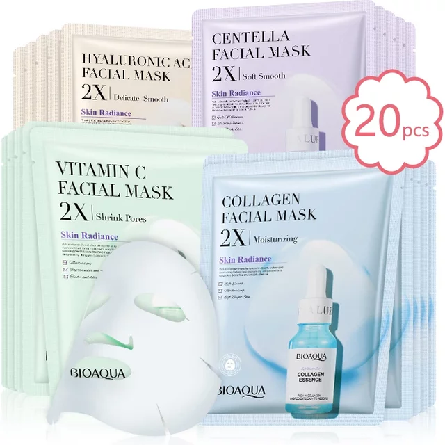 20pcs/5pcs Centella Collagen Face Mask VC Moisturizing Refreshing Sheet Masks Hyaluronic Acid Facial Mask Skin Care Products