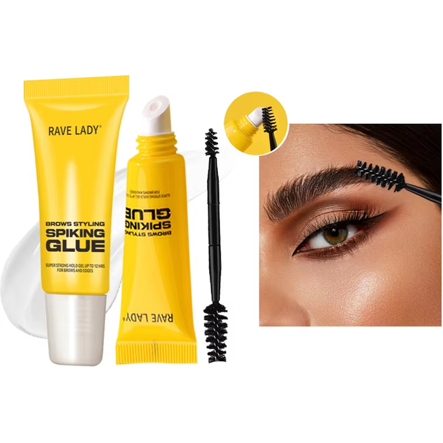 Rave Lady 3Pcs Brows Styling Spiking Glue Waterproof Long Lasting Makeup Colourless Instantly Dry Eyebrow With Double Brush