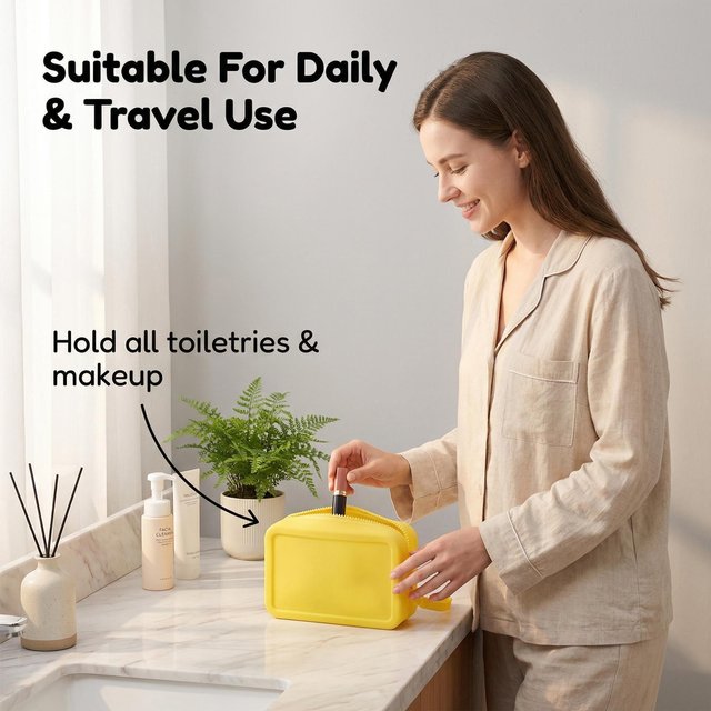 Silicone Travel Makeup Pouch Wear Resistant Easy Clean Toiletry Bag Portable Organizer Daily Use Gift for women Travelers Gear