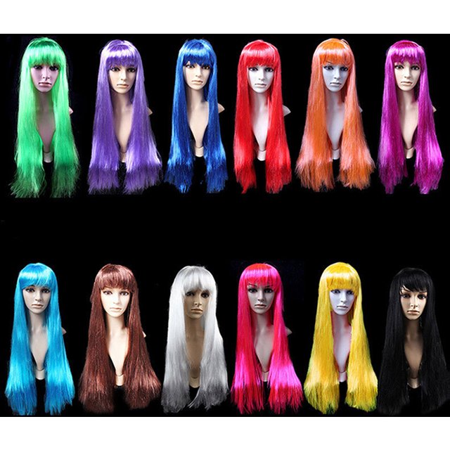 Perruque de Cosplay longue et lisse pour Halloween, perruques de jolies femmes, faux couvre-chef coloré pour fête, mascarade, pour tous les jours