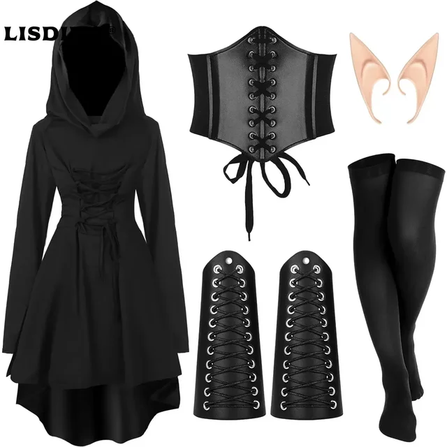 Ensemble de 5 pièces pour femmes, robe de carnaval d'halloween, mascarade, spectacle sur scène, LARP, pour adultes, plus d'accessoires