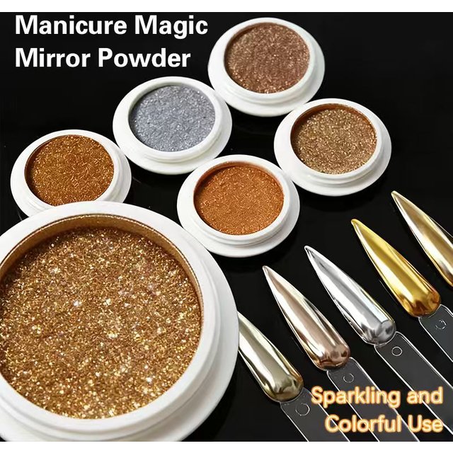 6 Color Nail Polish Magic Mirror Glitter Powder, High Gloss Mirror Effect, Chrome Gel Nail Polish Nail Polish Applied on Nails