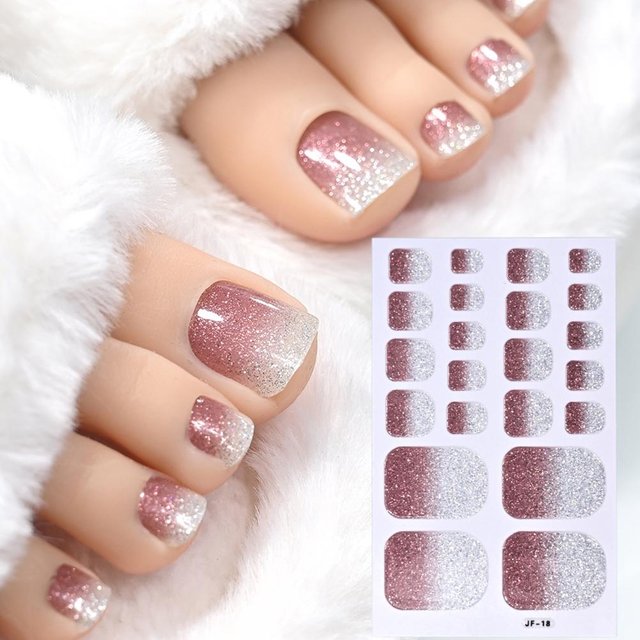 1pcs 22tips Gradient Glitter Full Toe Nail Wraps 3D Strips Pink/Purple/blue Nail Polish Stickers Baking Omber Shiny Toe Toe W6Y1