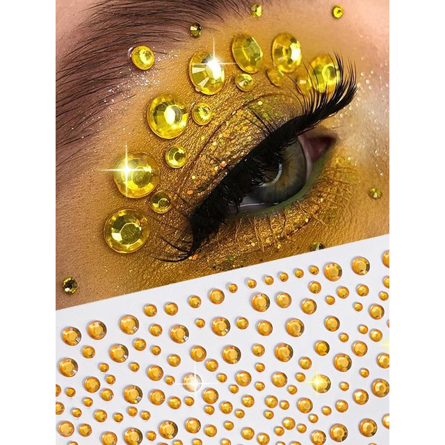 Luxury Gold Rhinestone Acrylic Face Decoration Sticker Kids Eyes Makeup Gems Self-adhesive Decal Festival Diamond Tattoo Sticker