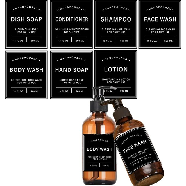 7/8 PCS Waterproof Soap Dispenser Labels Large Size Lotion Label Sticker Shampoo Conditioner Body Wash Bathroom Bottle Stickers