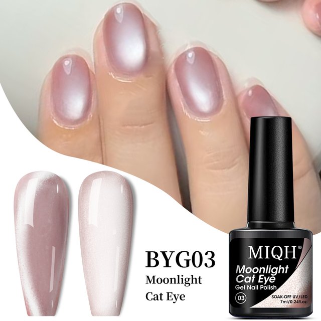 MIQH Single Pack White Moonlight Cat Eye Gel Nail Polish - Long-lasting, residue-free, smooth and glossy, suitable for hands and