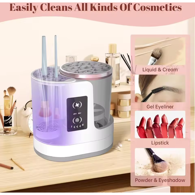 3 IN 1 Electric Makeup Brush Cleaner Machine With Makeup Brush Dryer-Holder-Portable Automatic USB Cosmetic Brushes Cleaner Tool