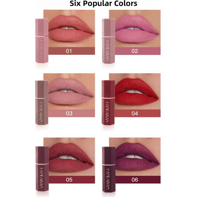 Moisturizing Matte Lipstick 6 Shades Long Lasting Non Transfer Nude Lip Gloss HANDAIYAN Cosmetics For Ladies
