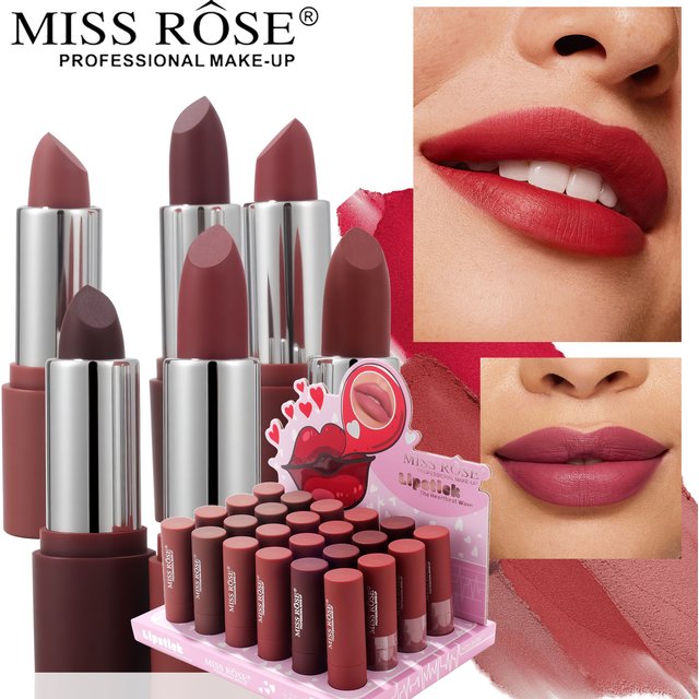 MISS ROSE Velvet Matte Lipstick Long Lasting Moisturizing Lip Gloss Hydrating Smooth Lip Makeup Daily Cosmetics