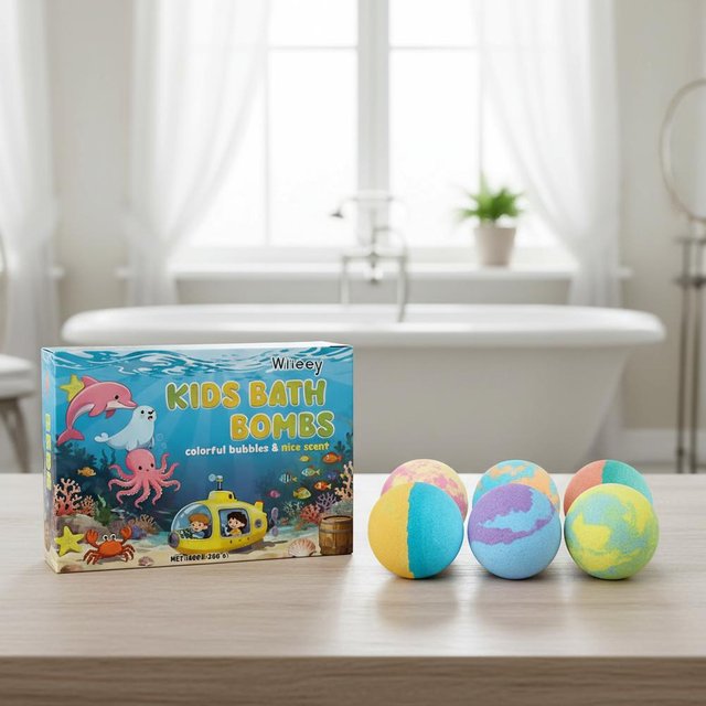 6PCS Kids Bath Bombs Gift Set Natural Mild Colorful Fizzy Bath Salt Ball Moisturizing Bubble Bath Ball Children Aromatherapy Spa