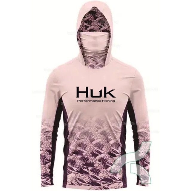 HUK Fishing Shirt Performance Long Sleeve Fishing Hooded Shirt Men With Face Mask Summer Outdoor Sun Protection Fishing Clothes