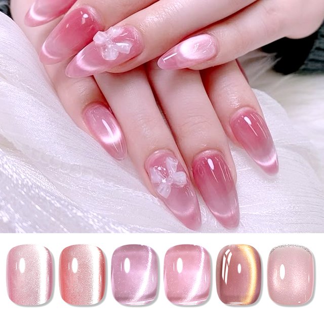 BORN PRETTY 10ml Pink Cat Magnetic Gel Nail Polish Moonlight Semi Permanent Glitter UV/LED Soak Off Glass Bead Gel Manicure
