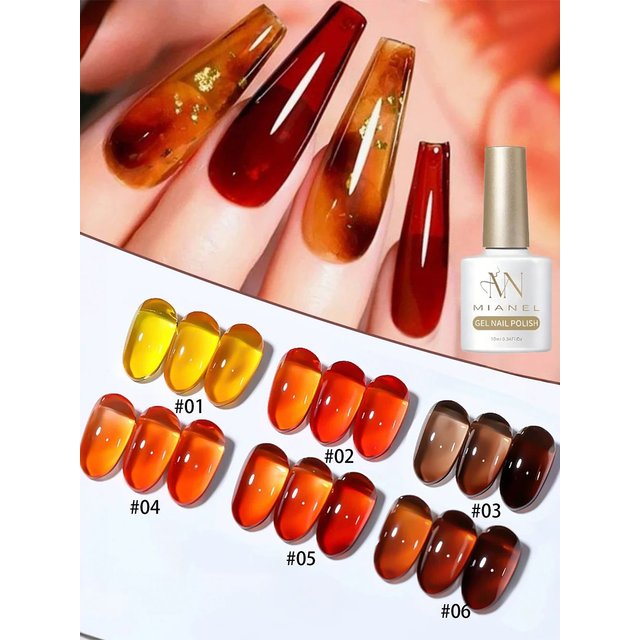 10ML 1-8pcs Autumn Brown Amber Series Jelly Gel Nail Polish Leopard Nails Red Nails Black Nails Ice Clear Caramel Nail Polish