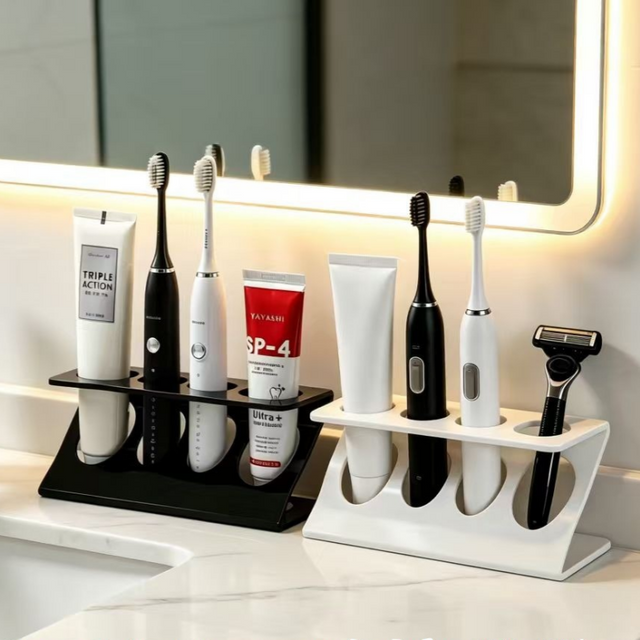 Toothbrush Holder Stand for Bathroom Ventilated Organizer with Slots for Electric Toothbrushes Toothpaste Razors Small Comb