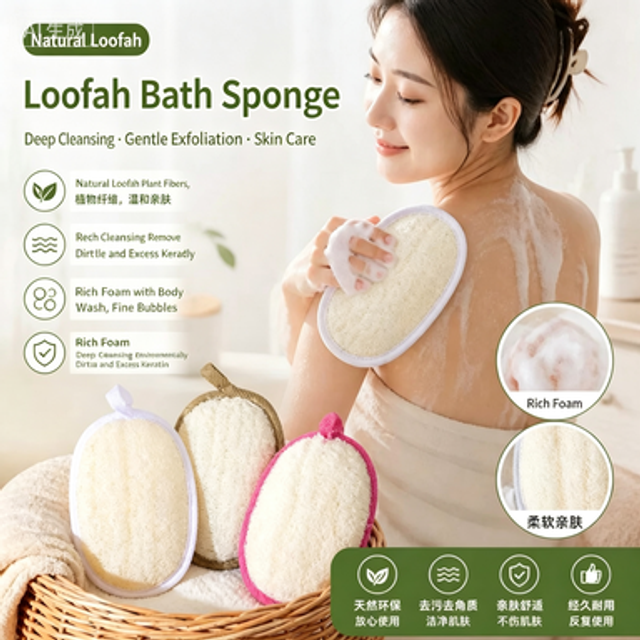 1/2Pcs Bath Brush Natural Loofah Body Scrub Bath Exfoliating Sponge Soft Cleaning Pad Exfoliator Bath Foam Body Care