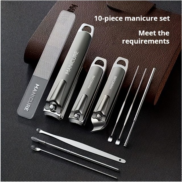 Luxury 10pcs Nail Care Kit: Stainless Steel Manicure & Pedicure Set with Travel Case - Perfect Gift for men & Women