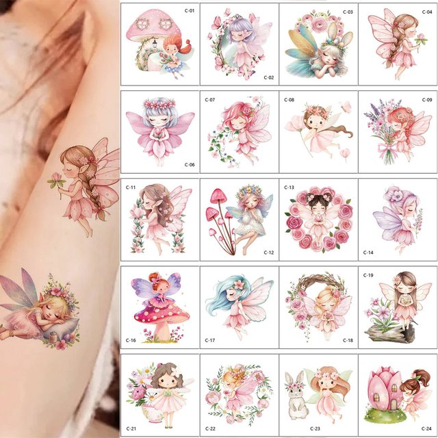 25pcs Waterproof Cartoon Temporary Tattoos for Hand Arm Body Makeup Fairy Tattoo Stickers Unicorn Fake Tattoo for women Men