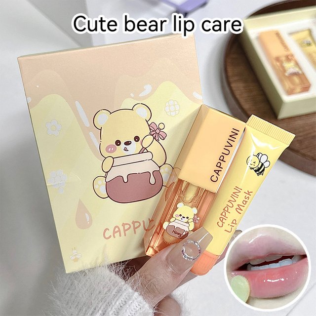 Cappuvini Honey Lip Care Set | Lip Wrinkle Reduction Softening Dead Skin Exfoliating | Mild Ingredients Non-Irritating Moisturizing Lip Oil Lip Mask | For Students