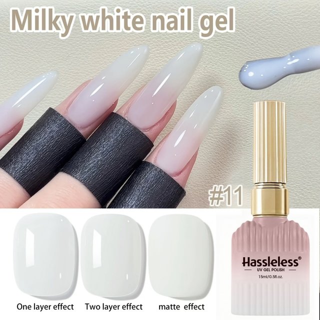 Hassleless Milky White Solid Gel Nail Polish 15ml Soakable UV Gel For Simple Clean Style Nail DIY