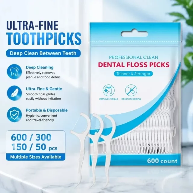 50/150/300/600pcs Ultra-Fine Toothpicks, Home Set, Portable and Disposable Care Floss- Deep Cleaning for Oral Care