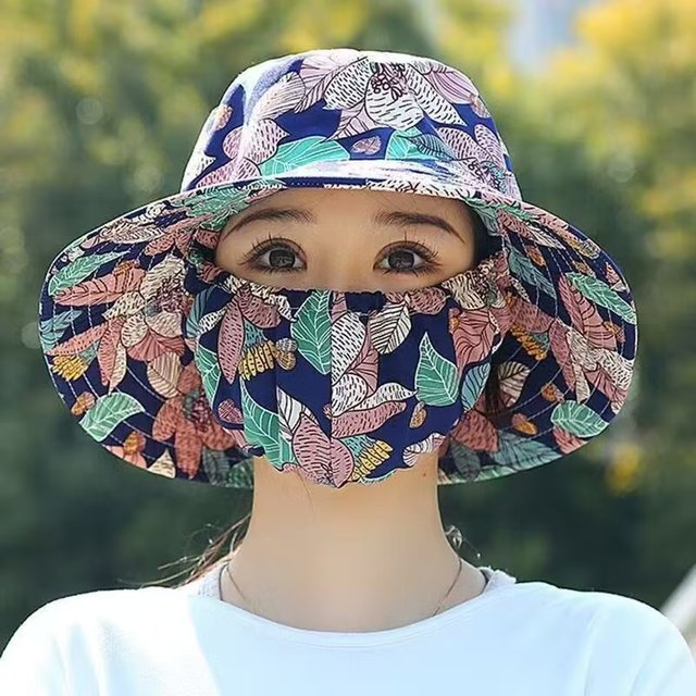 Breathable Windproof UV Protection Sun Hat with Integrated Face Mask Polyester Woven Craftsmanship Inelastic All-Season Use