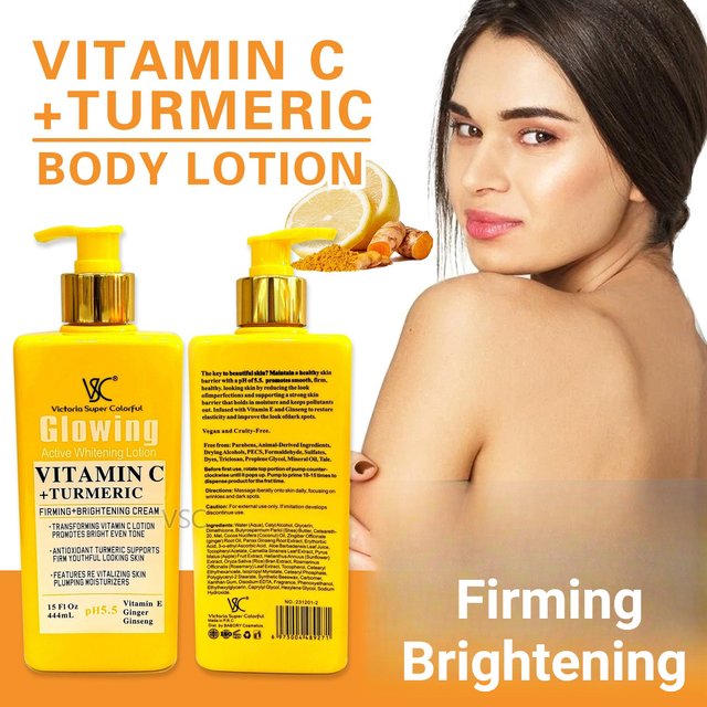 444ml Vitamin C Turmeric Body Lotion Firming Brightening Moisturizing Nourishing Soften Rough Dry Skin Repair Body Care Cream