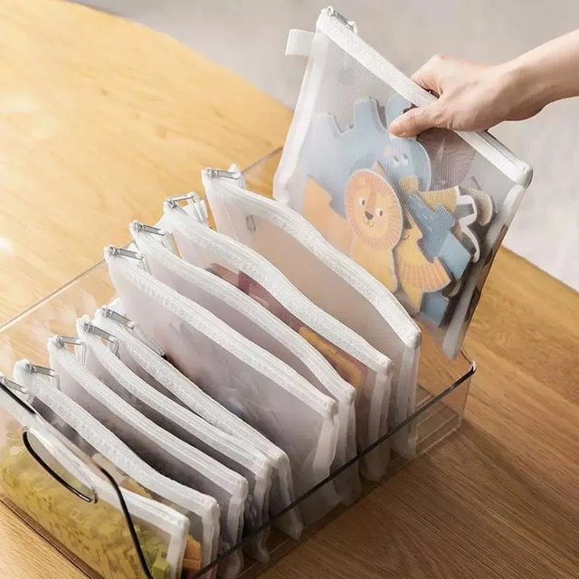 3pcs Mesh Zipper Pouch A4A5A6 Student Waterproof Zip File Bag Makeup Bag School Office Supplies Miscellaneous Storage Organizer