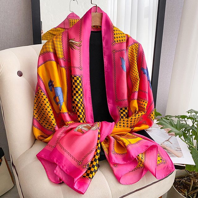Women's 180x90cm Silk Scarf Luxury Soft Smooth Long Shawl Wrap Turban Fashion Accessory for Outdoor Beach Sunscreen