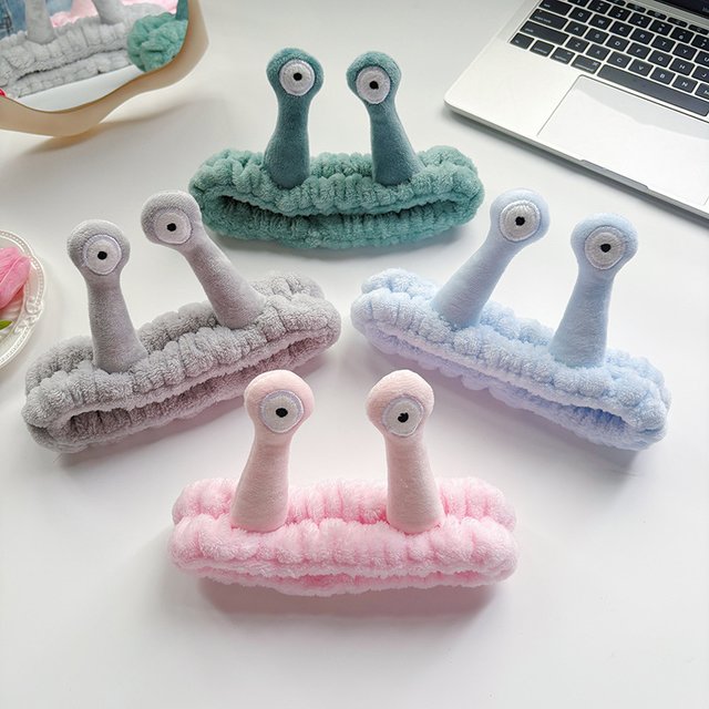 Elastic Headbands Women's Cute Coral Fleece Creative Hair Accessories for Makeup Snail Spa Hair Bands Cartoon Design Hairbands
