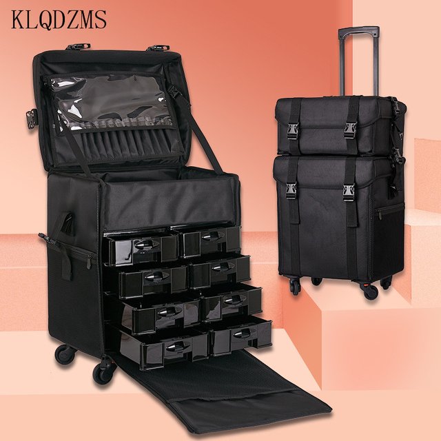 KLQDZMS Professional Cosmetic Case Oxford Cloth Beauty Manicure Tool Box Women's Large Trolley Makeup Bag Large Capacity Luggage