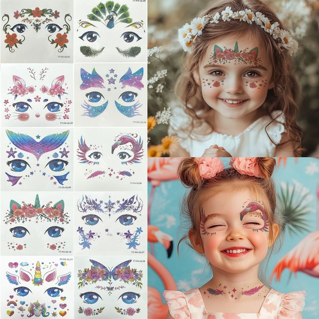 1/10PCS Colorful Face Tattoo Sticker Women Glitter Temporary Stickers DIY Party Makeup Tattoo Decals