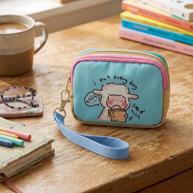 Large Capacity Portable Storage Bag Cute Sheep Pattern Cosmetic Organizer Waterproof Nylon Material