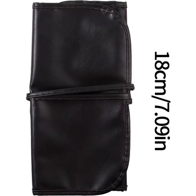 Black PU Makeup Brush Roll Bag,Portable&Foldable Cosmetic Organizer,Multi-Function MakeupBrush Bag,Folding Bag,Tie Closure