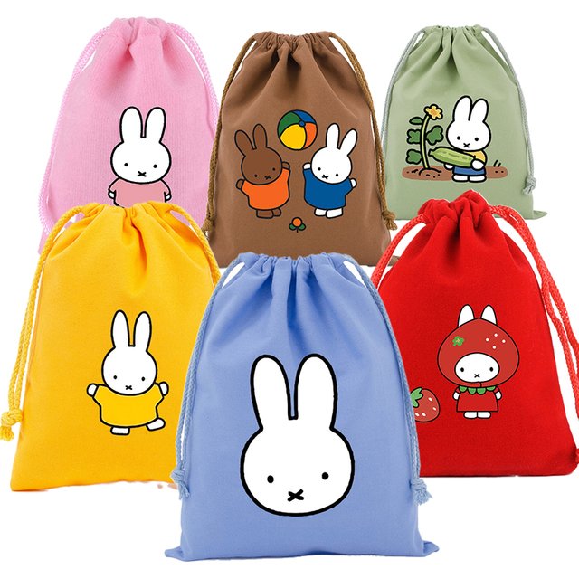 Miffys Rabbit Drawstring Gift Bag Cosmetic Bag Cartoon Anime Portable Storage Organize Bag Fabric Draw Pocket ToiletryBag Gift